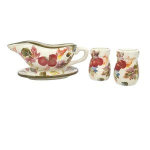 Fall Autumn Tableware Set Salt Pepper Gravy Boat Pitcher Tray 4-Piece Serveware